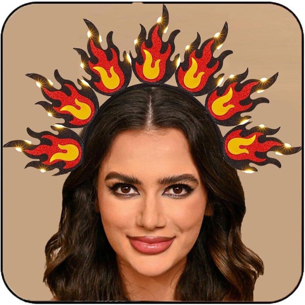Light Up Fire Headband LED Flame Halloween Festival Costume Hair Accessory